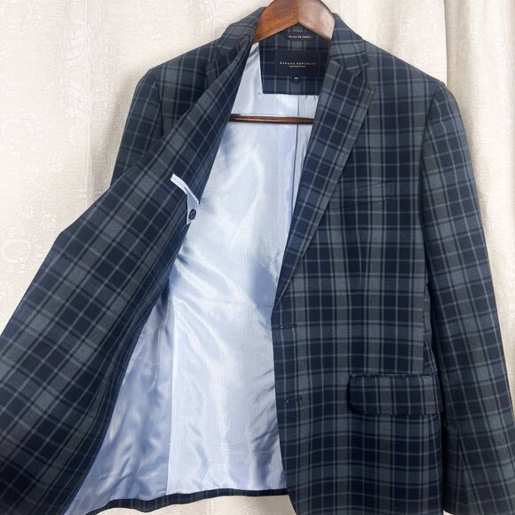 Banana Republic Tailored Fit blazer navy plaid 2-button suit jacket cotton 38S - Picture 5 of 9